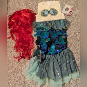 Girls Mermaid Costume Dress with Red Wig